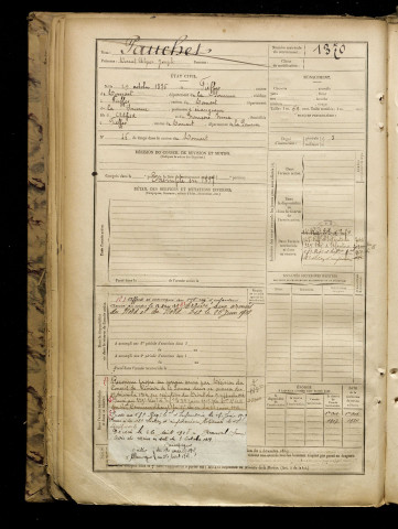 Pauchet, Donat Ulysse Joseph, né le 29 octobre 1876 à Fieffes-Montrelet (Somme), classe 1896, matricule n° 1370, Bureau de recrutement d'Abbeville