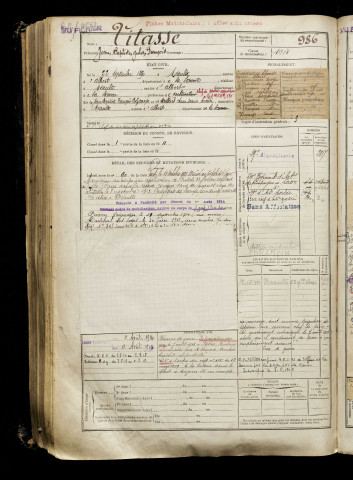 Vitasse, Jean Baptiste Jules François, né le 22 septembre 1890 à Méaulte (Somme), classe 1910, matricule n° 986, Bureau de recrutement de Péronne