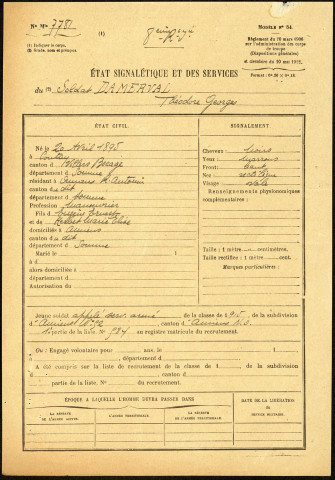 Damerval, Théodore Georges, né le 20 avril 1895 à Contay (Somme), classe 1915, matricule n° 584, Bureau de recrutement d'Amiens
