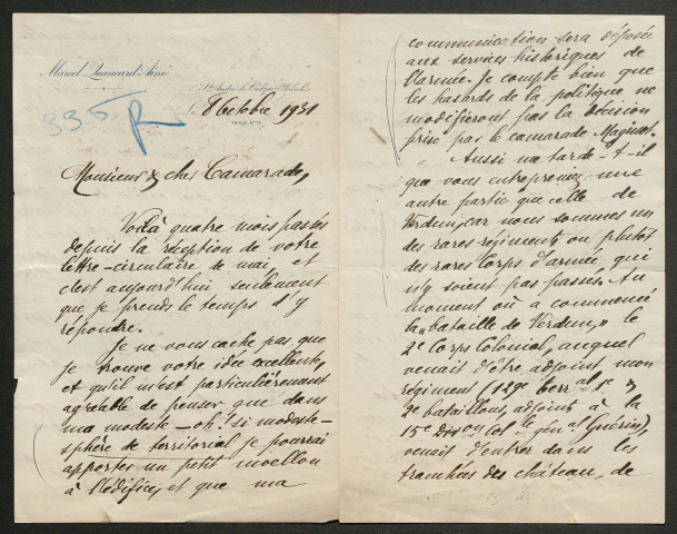 Témoignage de Quancard, Marcel (Capitaine) et correspondance avec Jacques Péricard
