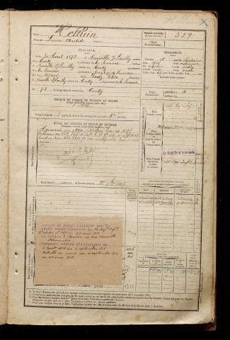 Helluin, Lucien Aristide, né le 30 août 1873 à Neuville-lès-Loeuilly (Somme), classe 1893, matricule n° 519, Bureau de recrutement d'Amiens