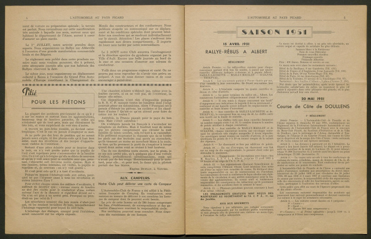 L'Automobile au Pays Picard. Revue officielle de l'Automobile-Club de Picardie et de l'Aisne, 366, avril 1951