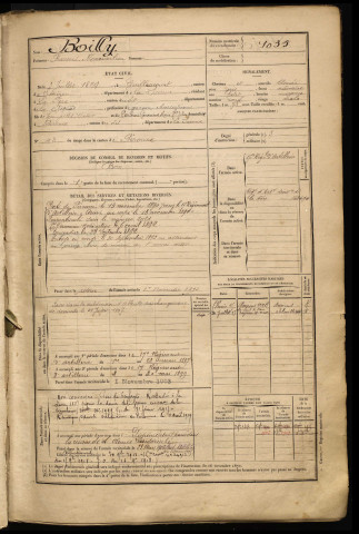 Boilly, François Maximilien, né le 03 juillet 1869 à Guillaucourt (Somme), classe 1889, matricule n° 1035, Bureau de recrutement de Péronne