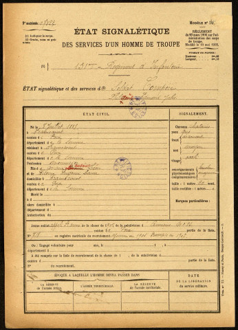 Compère, Philoxène Edmond Jules, né le 08 juillet 1885 à Eramecourt (Somme), classe 1905, matricule n° 718, Bureau de recrutement d'Amiens