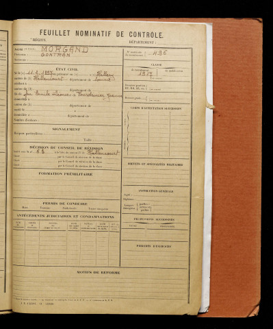 Morgand, Gontran, né le 11 février 1897 à Allery (Somme), classe 1917, matricule n° 496, Bureau de recrutement d'Abbeville