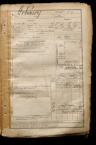 Arbourq, Alexis, né le 25 octobre 1872 à Paris (Paris), classe 1892, matricule n° 657, Bureau de recrutement d'Abbeville