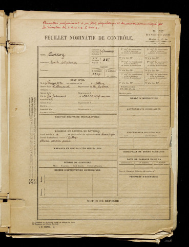 Corroy, Emile Alphonse, né le 04 février 1884 à Allery (Somme), classe 1904, matricule n° 357, Bureau de recrutement d'Amiens