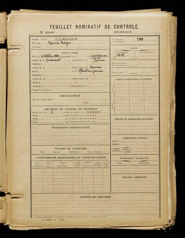 Beaurain, Maurice Edgar, né le 06 octobre 1898 à Lignières-en-Vimeu (Somme), classe 1918, matricule n° 299, Bureau de recrutement d'Amiens