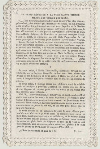Image pieuse dentelle.Les désirs de la divine sagesse. La Vierge couronnant une jeune fille. Renouvellement des voeux du baptême