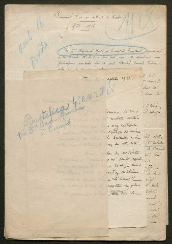 Témoignage de Bastelica, J. (Lieutenant) et correspondance avec Jacques Péricard