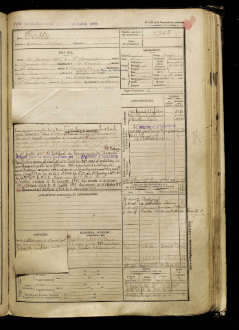 Testu, Maurice Arthur, né le 20 janvier 1896 à Saint-Sauveur (Somme), classe 1916, matricule n° 1365, Bureau de recrutement d'Amiens