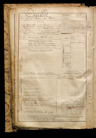 Guillot, Jules Olivier Albert, né le 14 mars 1876 à Caours (Somme), classe 1896, matricule n° 1070, Bureau de recrutement d'Abbeville