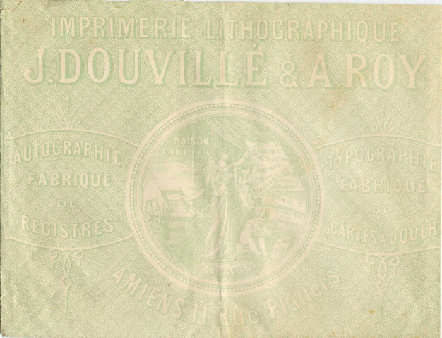 Dépôt de marque et de brevet. Modèle d'enveloppe monogrammée de l'imprimerie lithographique Douville et A. Roy