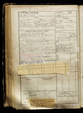 Lesert, André Fernand, né le 19 juillet 1900 à Nesle (Somme), classe 1920, matricule n° 766, Bureau de recrutement de Péronne