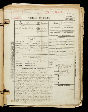 Coppillet, Albert Louis Florent, né le 06 mai 1898 à Roye (Somme), classe 1918, matricule n° 385, Bureau de recrutement de Péronne