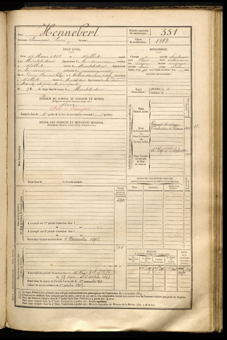 Hennebert, François Léon, né le 13 mars 1862 à Rollot (Somme), classe 1894, matricule n° 351, Bureau de recrutement de Péronne