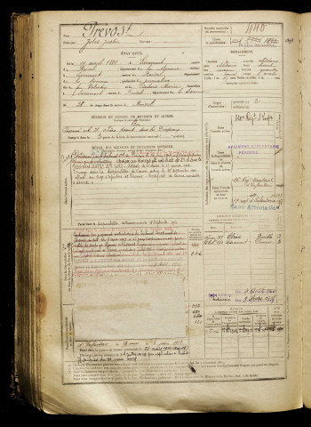 Prévost, Jules Justin, né le 14 avril 1884 à Liéramont (Somme), classe 1904, matricule n° 440, Bureau de recrutement de Péronne