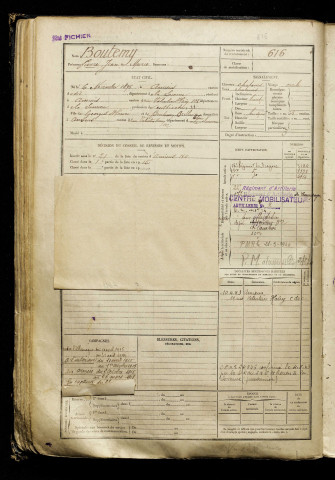 Boutemy, Pierre Jean Marie, né le 06 novembre 1896 à Amiens (Somme), classe 1916, matricule n° 616, Bureau de recrutement d'Amiens