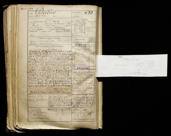 Dubos, Albert Désiré, né le 28 décembre 1890 à Abbeville (Somme), classe 1910, matricule n° 688, Bureau de recrutement d'Abbeville