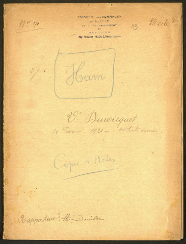 Ham. Demande d'indemnisation des dommages de guerre : dossier Duwicquet