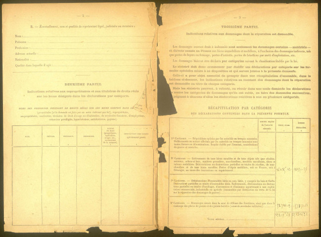 Chaulnes. Demande d'indemnisation des dommages de guerre : dossier Etévé-Dautrevaux