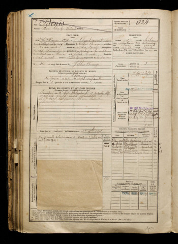 Denis, Marie Charles Philémon, né le 06 février 1874 à Bavelincourt (Somme), classe 1894, matricule n° 934, Bureau de recrutement d'Amiens