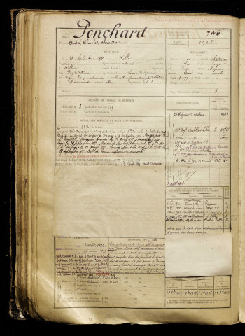 Ponchard, André Charles Alexandre, né le 27 septembre 1888 à Lille (Nord), classe 1908, matricule n° 746, Bureau de recrutement de Péronne