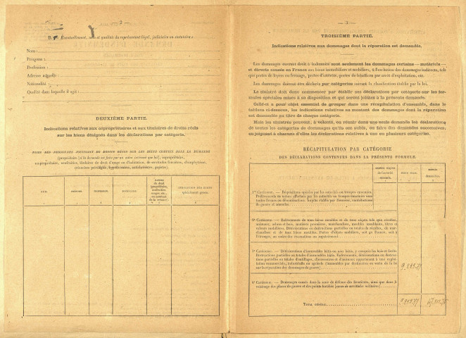 Bray-sur-Somme. Demande d'indemnisation des dommages de guerre : dossier Vicogne-Cardon