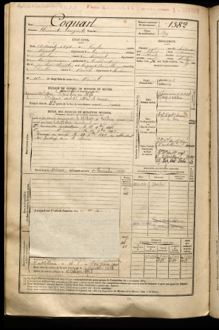 Coquart, Clément Auguste, né le 28 août 1874 à Nurlu (Somme), classe 1894, matricule n° 1382, Bureau de recrutement de Péronne