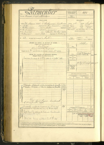 Parmentier, François Joseph Alphonse, né le 28 janvier 1862 à Béthencourt-sur-Mer (Somme, France), classe 1882, matricule n° 1165, Bureau de recrutement d'Abbeville