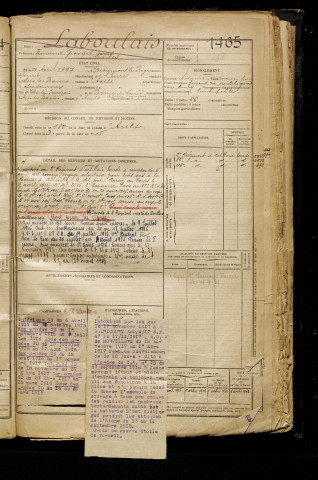 Laboulais, Fernand Georges Charles, né le 26 avril 1897 à Beaumont-le-Roger (Eure), classe 1917, matricule n° 1465, Bureau de recrutement d'Amiens