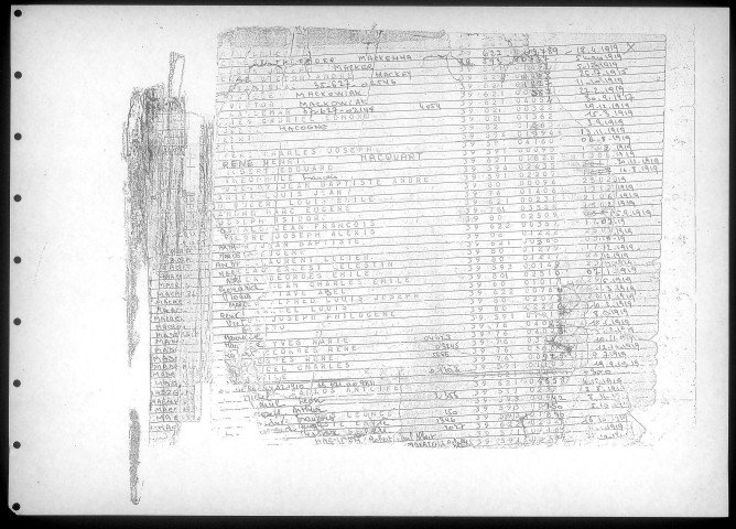 Table alphabétique du contingent 1939 - lettres M à R : bureaux de recrutement de la Deuxième Région Militaire (Départements du Nord, du Pas de Calais, de l'Aisne, de l'Oise, de la Somme, de l'Eure et de la Seine-Maritime)