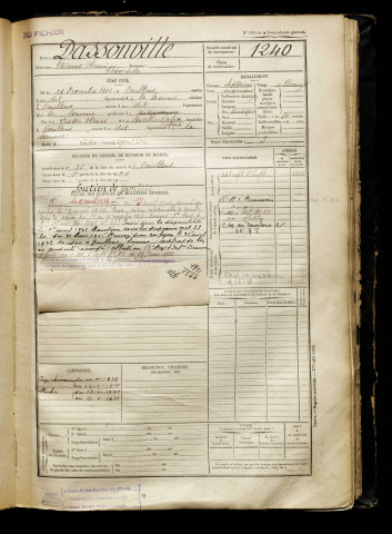 Dassonville, Etienne Henri Théophile, né le 26 décembre 1901 à Doullens (Somme), classe 1921, matricule n° 1240, Bureau de recrutement d'Abbeville