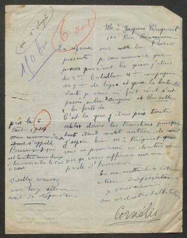 Témoignage de Cornélis, Richard et correspondance avec Jacques Péricard