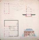 Communauté de la Sainte-Famille : plan d'ensemble et élévation de la façade, dessiné par le cabinet d'architecte Delefortrie