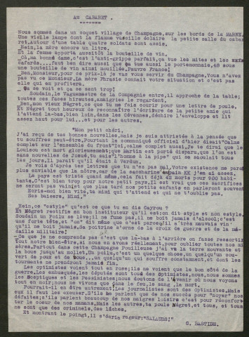 Témoignage de Bastide, G. et correspondance avec Jacques Péricard