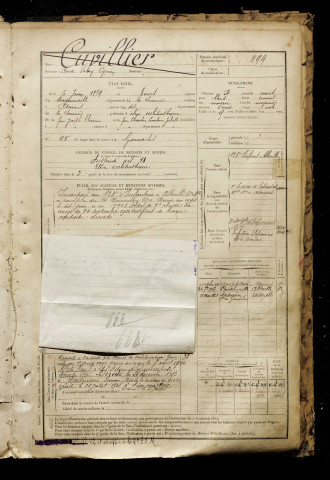 Cuvillier, Claude Valery Cyprien, né le 06 juin 1879 à Tours-en-Vimeu (Somme), classe 1899, matricule n° 299, Bureau de recrutement d'Abbeville