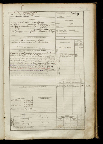 Lerouge, Maurice Valentin, né le 30 septembre 1896 à Ronssoy (Somme), classe 1916, matricule n° 1049, Bureau de recrutement de Péronne