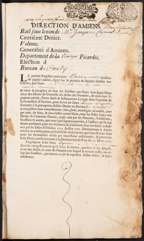 Centième denier du bureau de Conty pour la période du 27 décembre 1732 au 4 janvier 1736