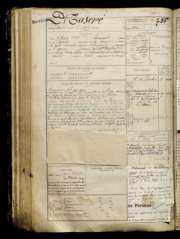 Mascré, Alexandre Michel Thomas Joseph Marie, né le 09 mars 1891 à Liéramont (Somme), classe 1911, matricule n° 786, Bureau de recrutement de Péronne