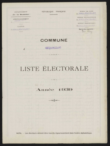Liste électorale : Hallencourt