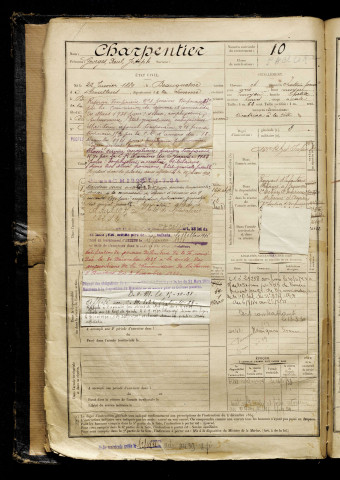 Charpentier, Georges Paul Joseph, né le 22 janvier 1889 à Beauquesne (Somme), classe 1909, matricule n° 10, Bureau de recrutement d'Abbeville