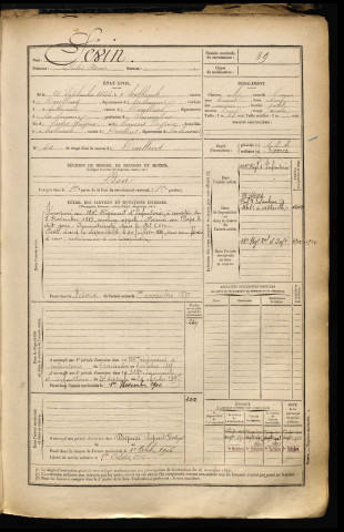 Sévin, Jules Oscar, né le 21 septembre 1866 à Authieule (Somme), classe 1886, matricule n° 39, Bureau de recrutement d'Abbeville