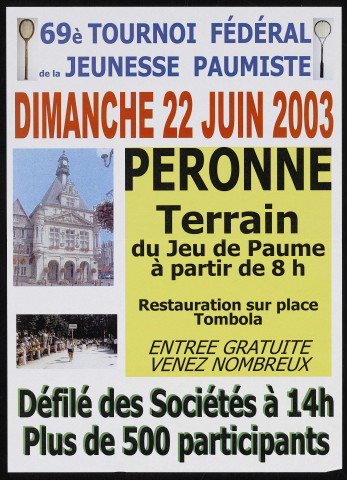 70e tournoi fédéral de la jeunesse paumiste le dimanche 22 juin 2003 à Péronne. Défilé des sociétés à 14h