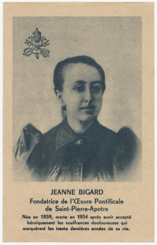 Jeanne Bigard, Fondatrice de l'oeuvre pontificale de Saint-Pierre-Apôtre