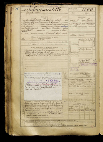 Dufourmantelle, Georges Albert, né le 12 juillet 1883 à Pont-de-Metz (Somme), classe 1903, matricule n° 1266, Bureau de recrutement d'Amiens