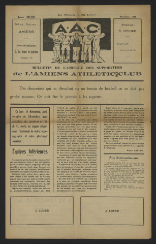 Bulletin mensuel de l'amicale des supporters de l'Amiens Athlétic Club (nouvelle édition) - Saison 1933-1934