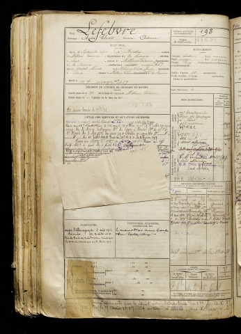 Lefebvre, André Clovis, né le 04 septembre 1893 à Bovelles (Somme), classe 1913, matricule n° 198, Bureau de recrutement d'Amiens