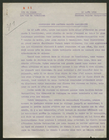 Témoignage de Duysbergh, Léopold (Caporal) et correspondance avec Jacques Péricard