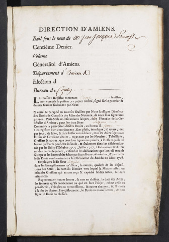 Centième denier du bureau de Conty pour la période du 6 juin 1763 au 31 décembre 1764